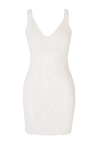 Trendyol Collection Ecru Knitwear Lace-Like Knit Mini Beach Dress Tbess26El00040