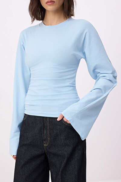 Trendyol Collection Light Blue Spanish Sleeve B Ruched Detail Regular/Normal ...