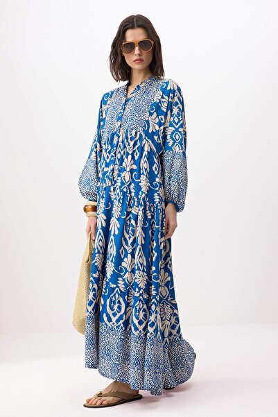 Trendyol Modest Σκούρο Μπλε Χωρίς φόδρα Έθνικ Υφαντό Φόρεμα & Ολόσωμη Φόρμα S...