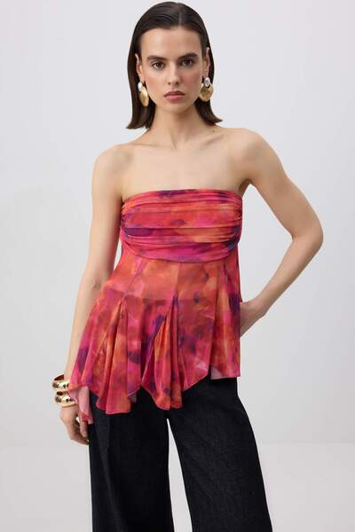 Trendyol Collection Mehrfarbiges Boho-Party-Bustier mit Taschentuch-Detail TP...