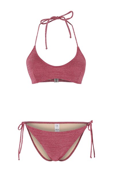 Trendyol Collection Бургунди блуза с пайети и бикини с покрита талия TBESS26B...