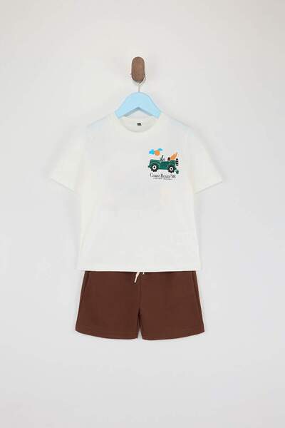 TRENDYOLKIDS Ecru gestreiftes Strick-Oberteil - Unterteil-Set TKDSS26AU00040