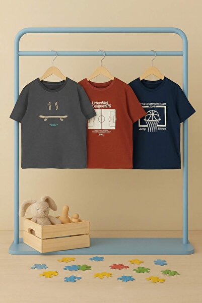 TRENDYOLKIDS Tricou tricotat simplu, culoare cărămiziu-antracit-albastru înch...