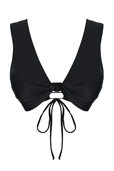 Trendyol Collection Black Triangle Covered Knotted Bikini Top Tbess23Bu00018