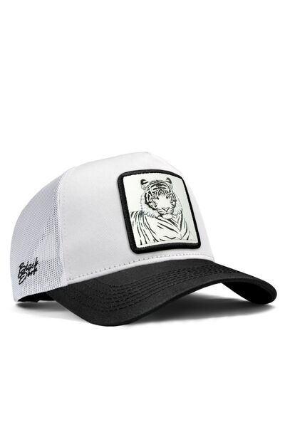 BlackBörk V1 Trucker Bengal Tiger - Pălărie unisex alb-negru cu logo-ul codul...
