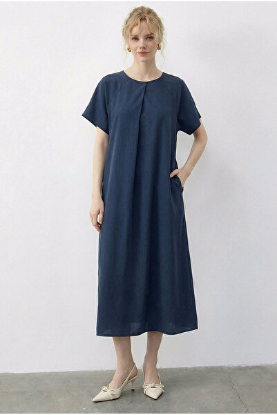 Bianco Lucci فستان نسائي متوسط الطول بتفاصيل مطوية وجيوب مريحة 8738 60283957