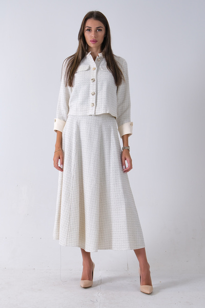 Feminist Önü Düğme Kapamalı Crop Ceket Etekli Tüvid Takım Ekru 45950601