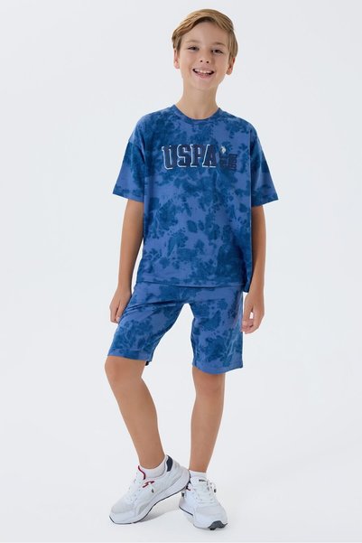 U.S. Polo Assn. Boy's Crew Neck Embroidered Summer Regular Fit Blue Bermuda Suit Us2438-C-V4