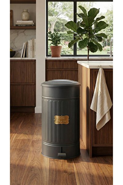 Milenay Metal 30lt Vintage Dizayn Pedallı Yanmaz Çöp Kovası, İç Poşet Kullanı...