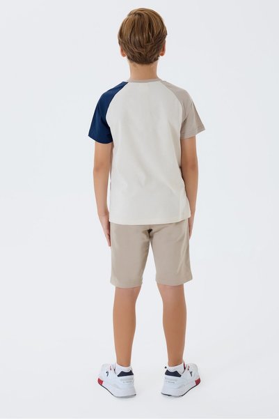 U.S. Polo Assn. Boy's Crew Neck Embroidered Summer Regular Fit Beige Bermuda Suit Us2423-C-V1