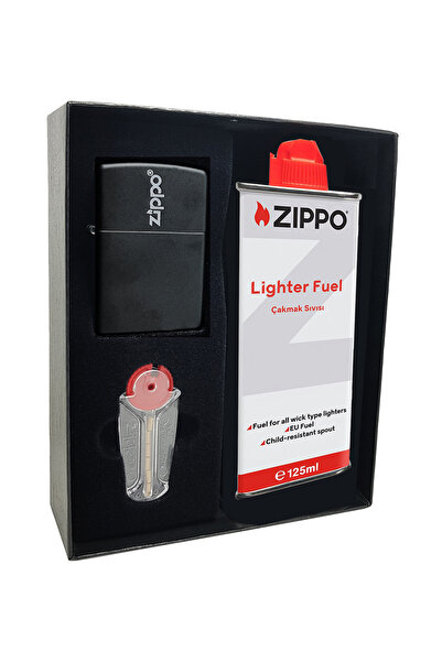 Zippo Çakmak Mat Siyah Hediyelik Kutu Benzin Taş Set du10-079803