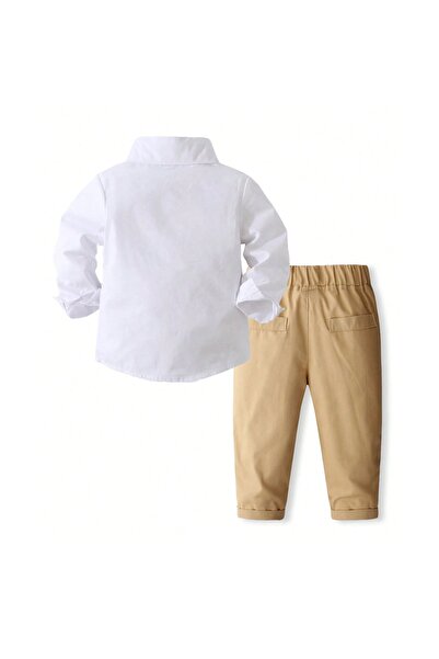 Kidohug Costum elegant baieti, Camasa cu maneca lunga, Pantaloni lungi si Papion asortat