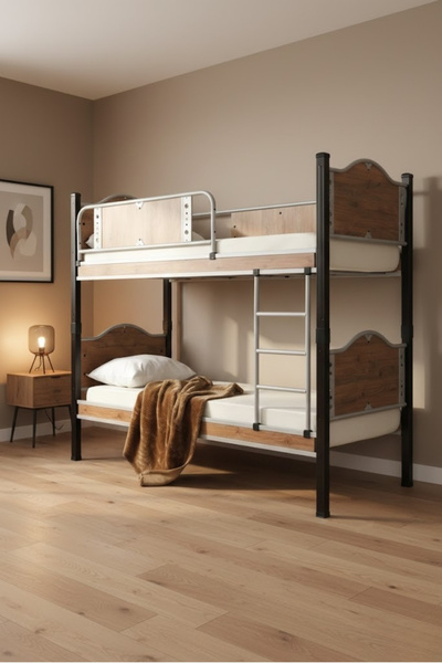 ARGİMO Inci Genç Çocuk Odası Metal Ahşap Ranza Ve Karyola 90x190