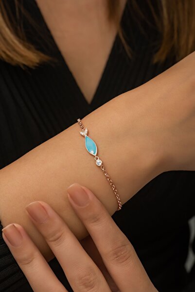 SUNSHINE 925 Ayar Rose Kaplamalı Turkuaz Mineli Balık Gümüş Bileklik