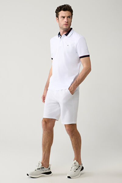 Avva Pánské bílé pletené šortky s elastickým pasem na šněrování z texturované...