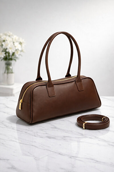 ELAN Kadın Çanta-Uzun Saplı-Baget-El ve Omuz Çantası-Acı Kahverengi