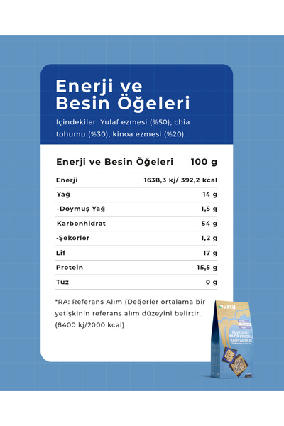 NUSTİL Glutensiz Hazır Kinoalı Kahvaltılık + Yulaf Ezmesi + Chia 250g