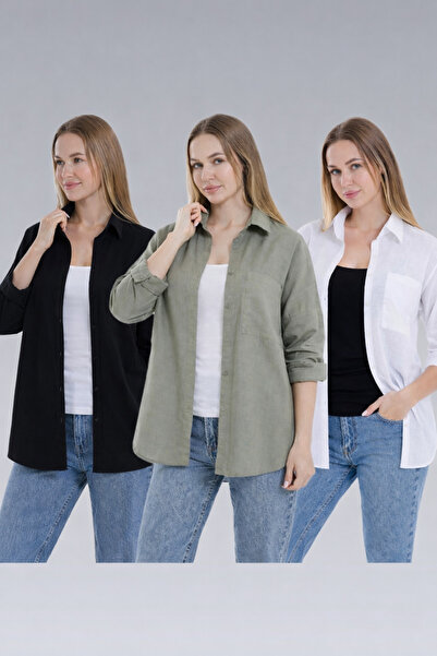 DEZZİİ 3'lu pachet in cămăși bumbac 100% Negru Alb Kaki