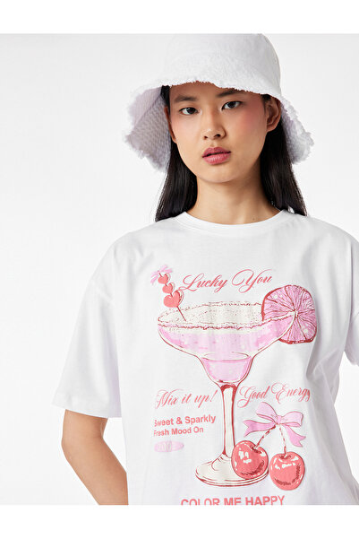 Koton Comfortable Fit Short Sleeve Crew Neck Cotton Cherry Printed T-Shirt