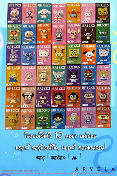 Arvela Bricks Seçmeli 10’lu Mini Blok Seti - Sen Ne İstersen