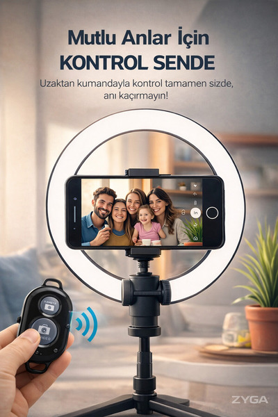 Zyga KUMANDALI ışıklı Tripot Ring Light Youtuber fotoğraf Video Çekimi tripod min. 70 cm max.2.10m