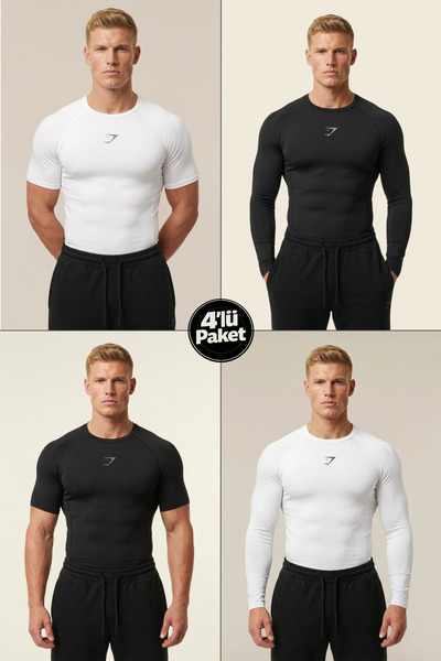 Stylovi 4 Adet Shark+ Premium Compression Kısa ve Uzun Tişört - Ultra Esnek, ...