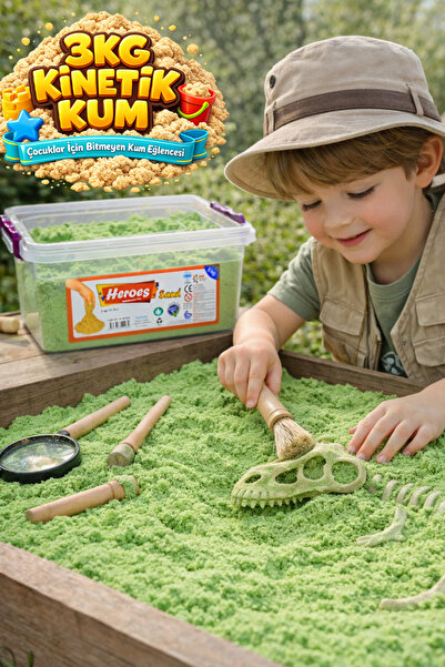 HEROES 3 Kg Yeşil Kinetik Kum (İdeal Boy) - Akışkan ve Leke Yapmayan Doğa Ren...