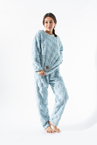 Ecrou Set de pijamale pentru femei, albastru welsoft Good, cu broderie, sus ș...