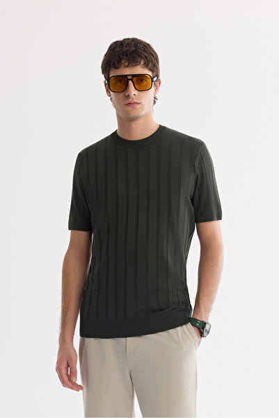 Avva Men's Khaki Crew Neck Easy Ü Tulle Enen Anti-Wrinkle Regular Fit Knitwea...