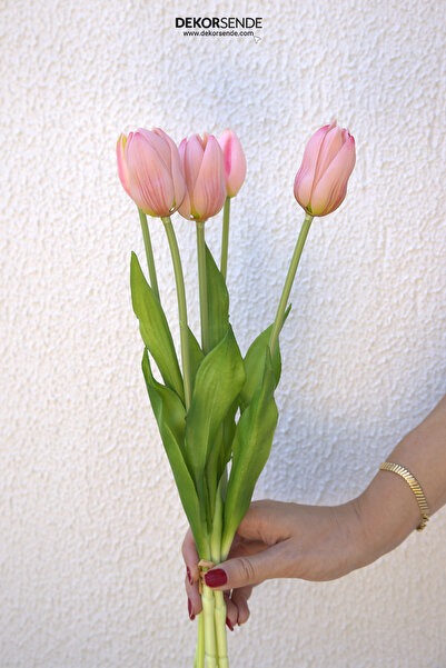 Dekorsende Yapay Islak Lale Pembe 43 Cm
