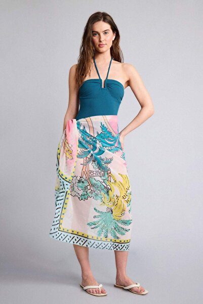 DeFacto Pareo din șifon cu imprimeu tropical, croială normală E8219AX25HS