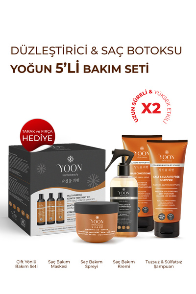 YOON 5'li Yoğun Saç Bakım Seti, Düzleştirici & Saç Botoxu, Tuzsuz Şampuan, Ba...