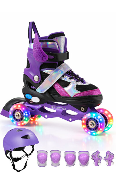 Sportaj خوذة تزلج للأطفال مع أجنحة ملاك مضيئة ومجموعة ركبة من السيليكون وعجلة...