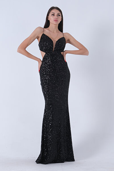 Feminist Payet Sırtı Açık Abiye Siyah 1302173