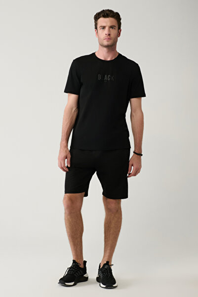 Avva Erkek Siyah Yandan Cepli Örme Pamuklu 2 İplik Günlük Relaxed Fit Şort E0...