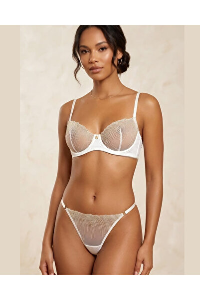 LoveLadyStyle Love Lady  Ekru Sim Detaylı  Braset İç Çamaşırı Seti     WN-2584