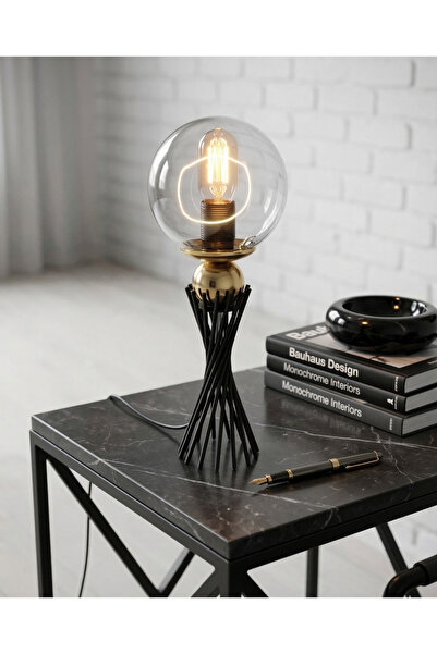 365GUNSERİSONU مصباح طاولة عاكس الضوء من الزجاج الشفاف ذو الساق المعدنية السو...