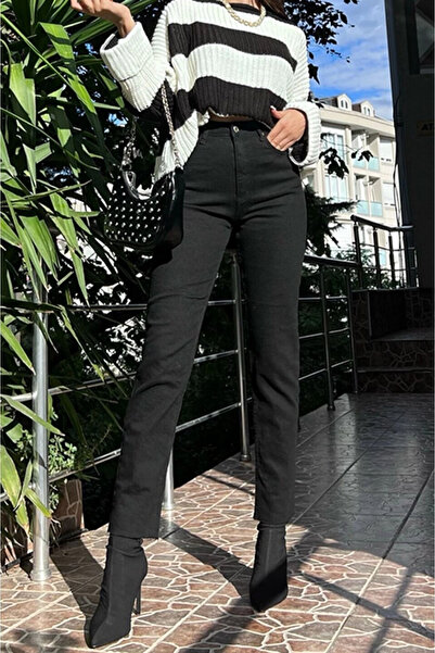 Harmony Crne Mom Fit farmerke Boyfriend Visok struk pantalone