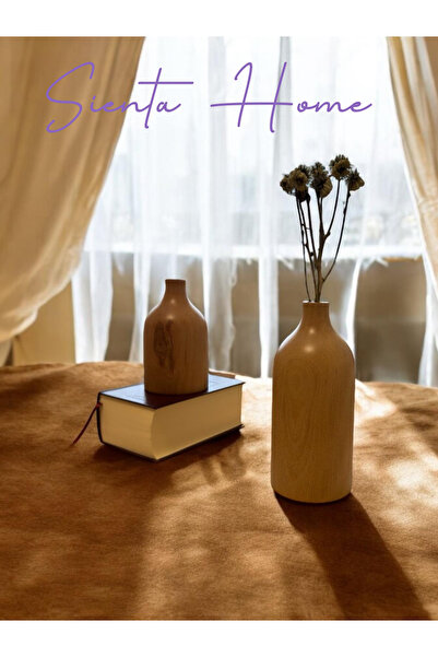 Genel Markalar Premium Vernikli Gürgen Ahşap Dekoratif 2'li Vazo Seti - El İş...