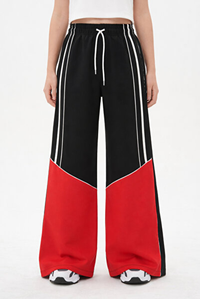 HayKids Girl's Black Red Wide-Leg Drawstring Waist Pocketed Palazzo Sweatpants