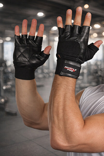 MUSCLE PRO قفازات جلدية مع سوار
