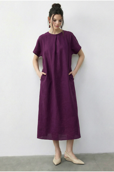 Bianco Lucci فستان نسائي متوسط الطول بتفاصيل مطوية وجيوب مريحة 8738 60283957