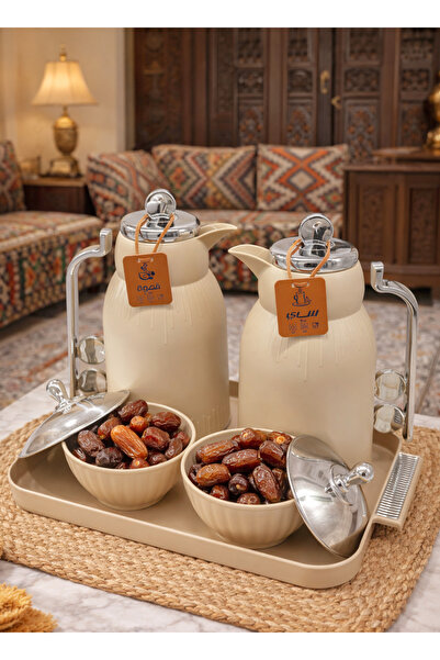 Louvre طقم فاخر مكون من ترمسين للشاي والقهوة سعة لتر واحد لكل منهما مع صينية ...