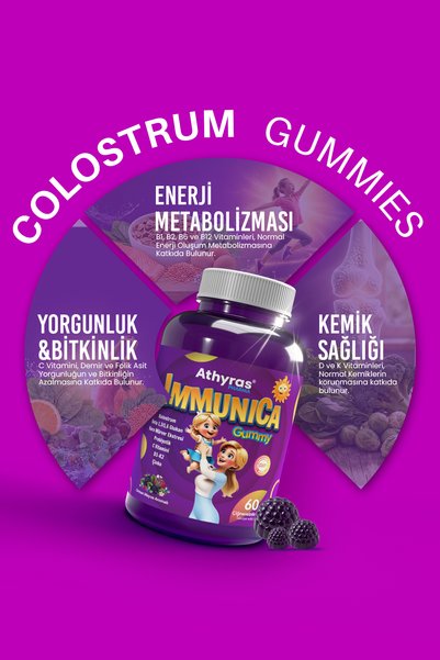 Athyras Pharma Immunica gummy kids multivitamin 60 chewable gummies - colostrum, beta glucan, black elderberry