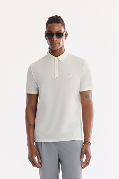 Avva تي شيرت رجالي أبيض غير قابل للكسر بياقة بولو وأزرار مغناطيسية من القماش ...