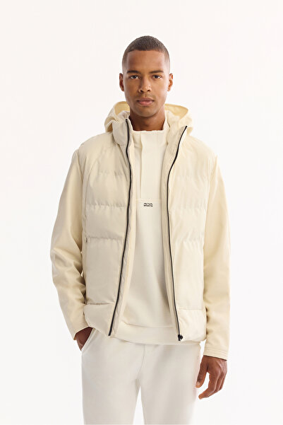 Avva Men's Ecru Hooded Functional Dual-Use Water Repellent Windproof m Transi...