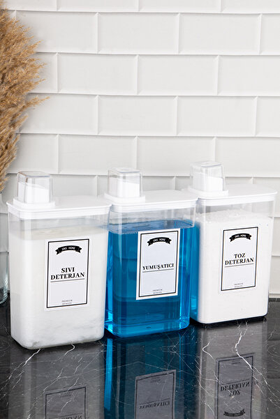 dnshome 3'lü Deterjanlık Seti Kendinden Ölçekli Toz & Sıvı & Yumuşatıcı Sakla...