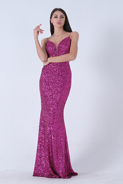 Feminist Payet Sırtı Açık Abiye Fuşya 1302173