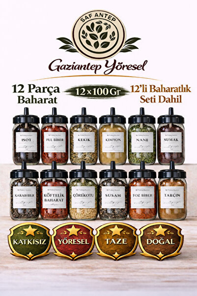 safantep Gaziantep Yoresel Saf Antep 12 Çeşit Baharat Seti 100 gr x 12 + 12'l...