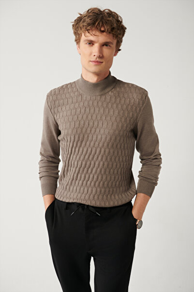Avva Men's Mink Half Turtleneck Cotton Knitwear Sweater E 005106